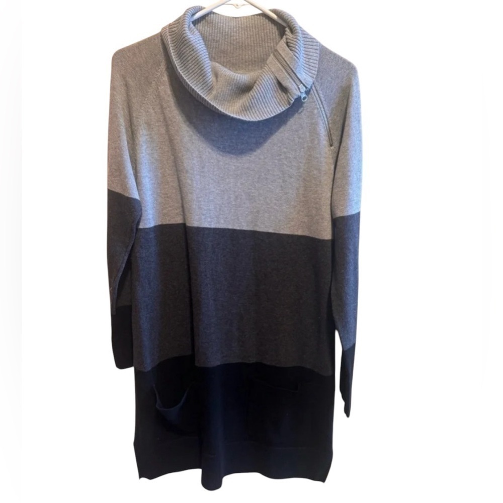 Eight Eight Eight Long Black Grey Gray Sweater Zipper Cowl Neck Pockets Sz M